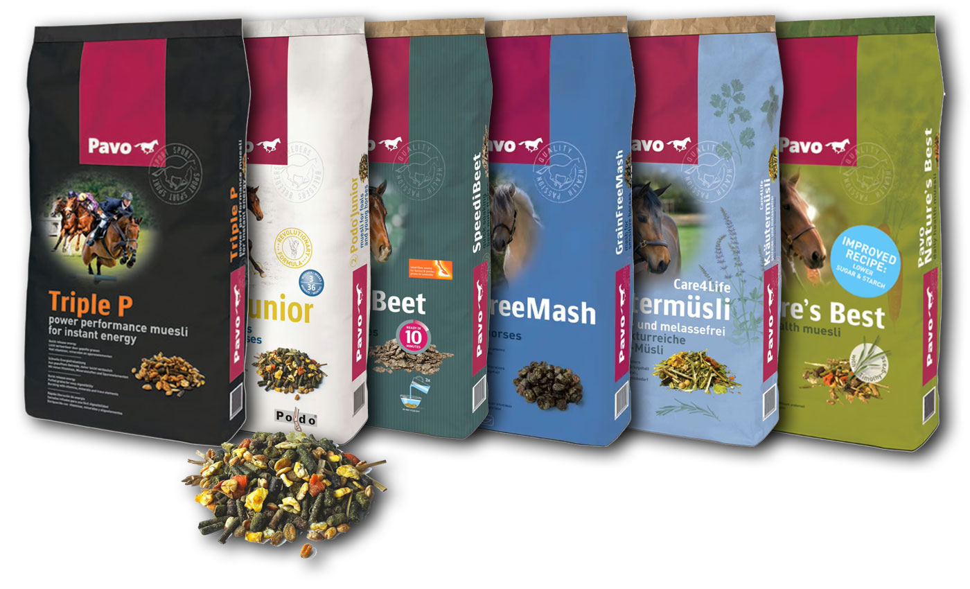 Verschiedene Futtermittelsäcke des Herstellers Pavo