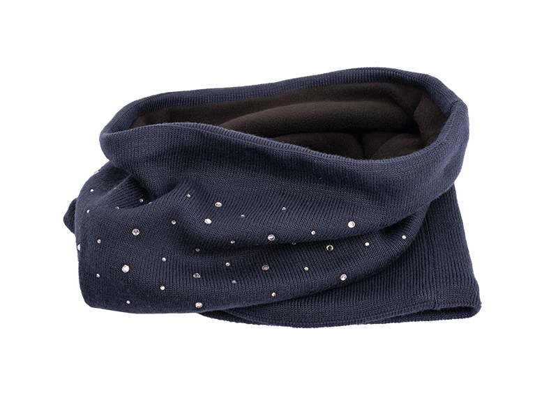 blauer Loopschal mit Punkten