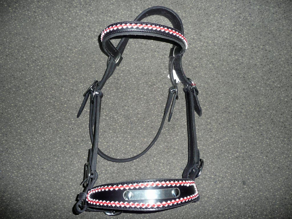 Schwarzes Kopfgestell mit Bestickung für Pferdegeschirr