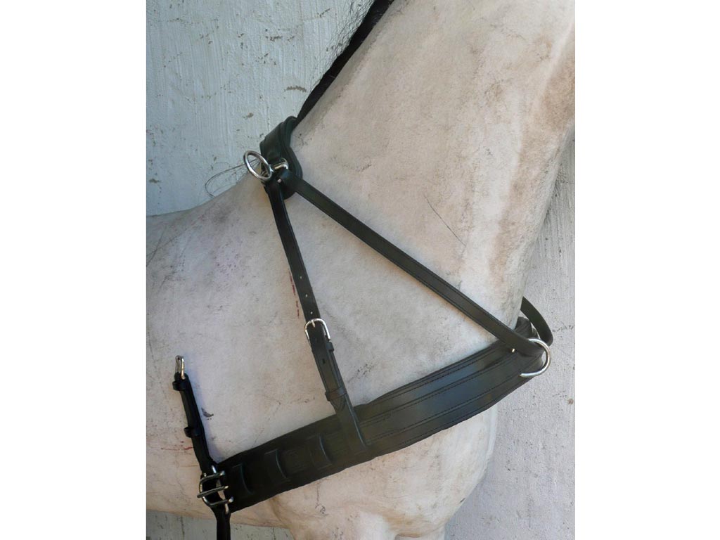 Weise Pferdeattrappe mit schwarzem Brustblatt