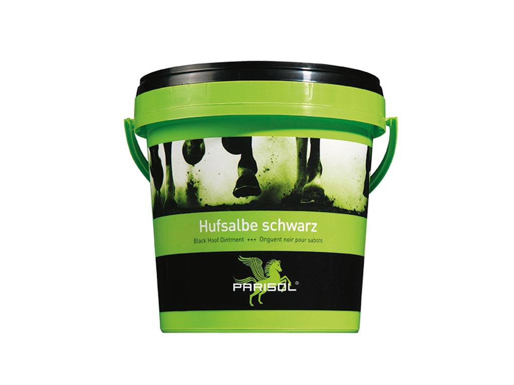 Grüner Eimer mit Aufschrift Hufsalbe