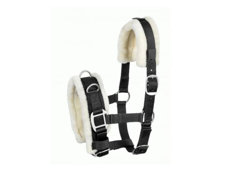 schwarzer Shetty-Kappzaum, Nylon, mit Kunstfell unterlegt