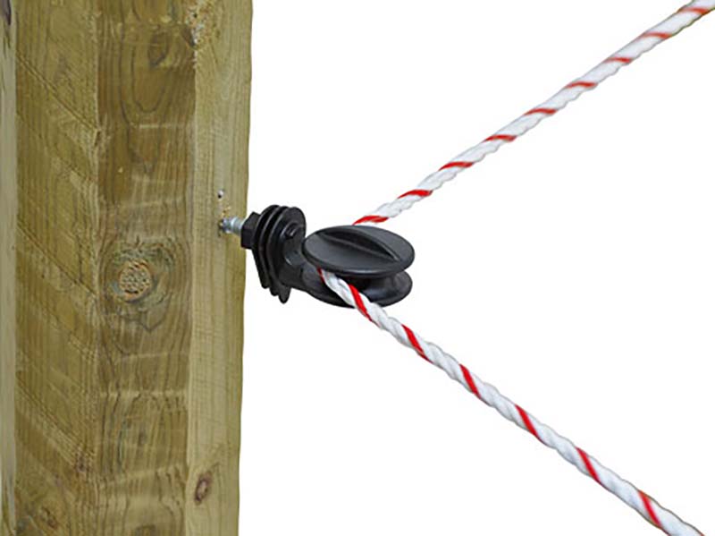 Holzpfosten mit Eckisolator für  Seil, Litze u. Draht