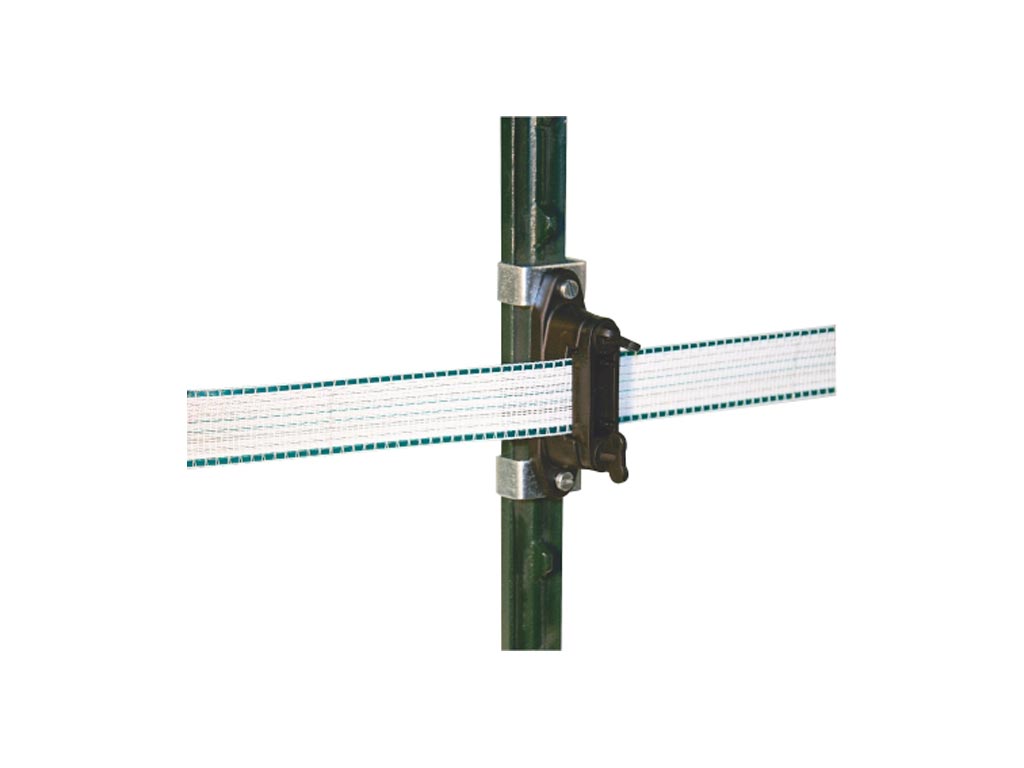 Schwarzer Bandisolator mit Weidezaunband
