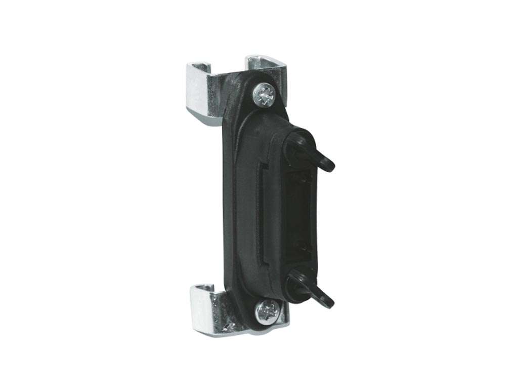 Schwarzer Bandisolator mit Weidezaunband