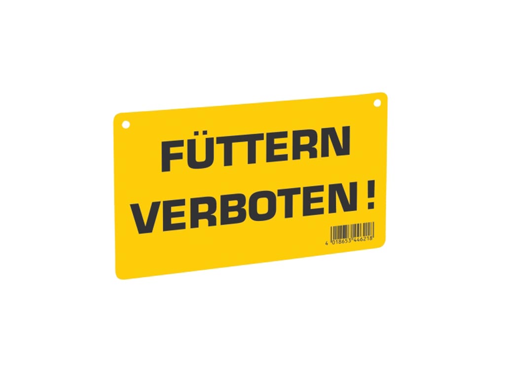 Gelbes Warnschild mit der Aufschrift Füttern verboten